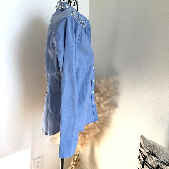 Jason Wu Blue Embellished Collar Button Up Shirt NEW Small- Glam, Preppy - Picture 4 of 11